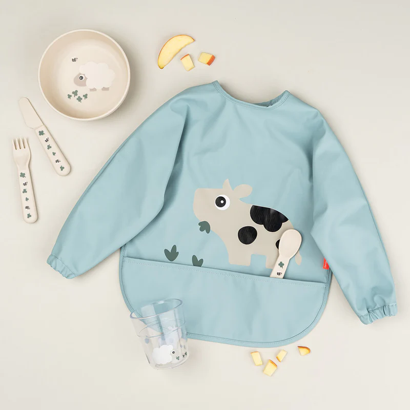 Done by Deer | Slabbetje Tiny Farm Powder Varken Sleeved Pocket Bib met Mouwen