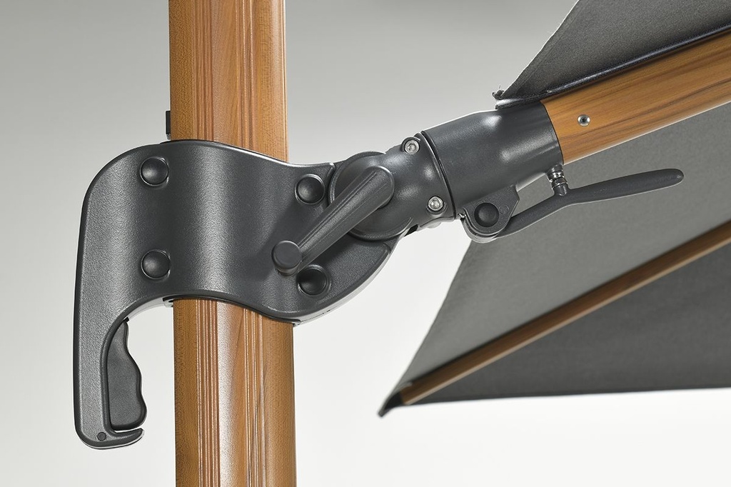 PARASOL, Hawaii Big Pole, 350 x 350 cm, donker grijs, freepole, alu frame, teak look, 8 baleinen, 360° draai/kantelb