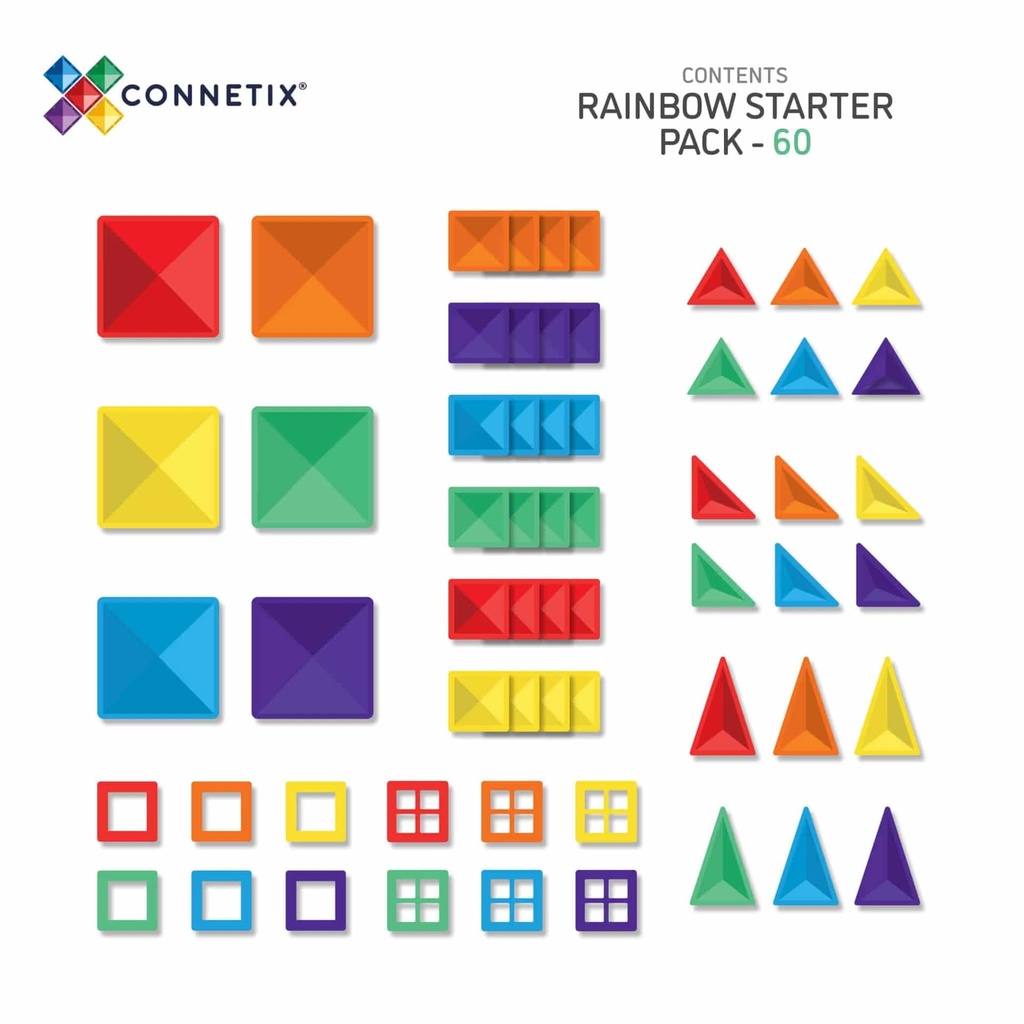 Connetix | Magnetische Blokken Starter Pack Magnetic Tiles Rainbow 60 stuk(s)