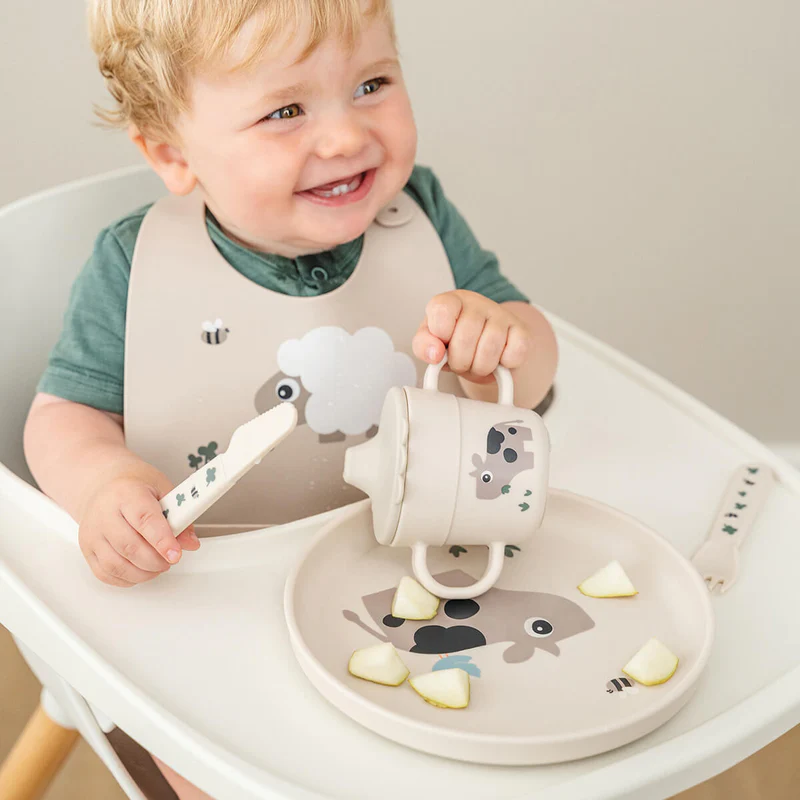 Done by Deer | Plat Bord Tiny Farm Rond Koe/Vogel Sand Beige