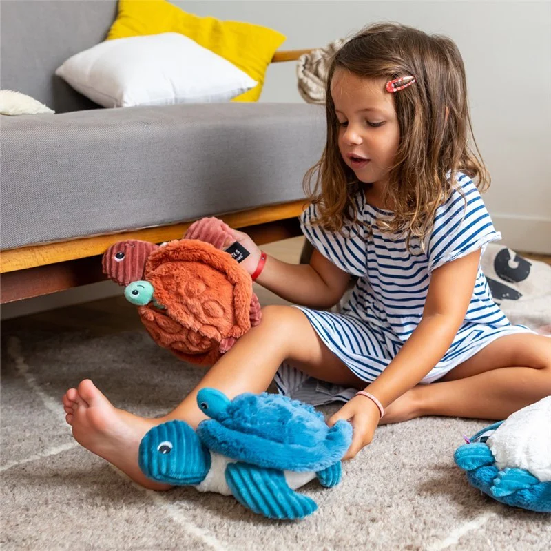 Les Ptipotos | Knuffel Sauvenou Turtle Plushe toy Mama & Baby Blauw