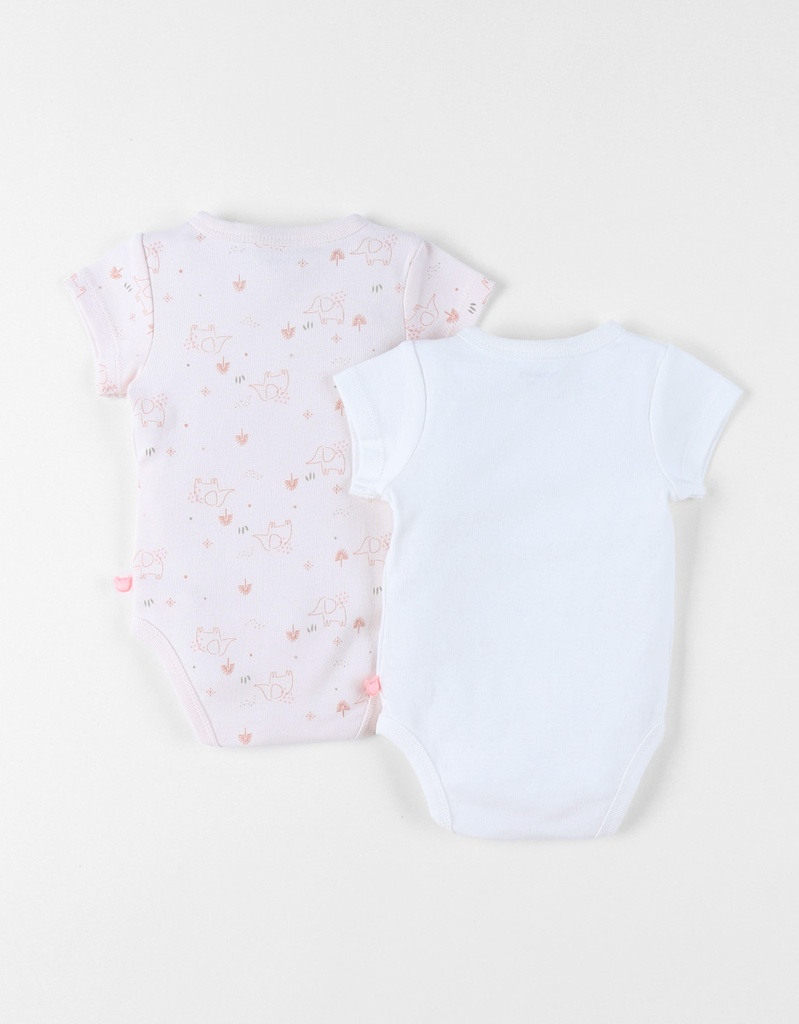 Noukies | Body Sweet Elephant Korte Mouw Olifant Roze/Wit 2-pack