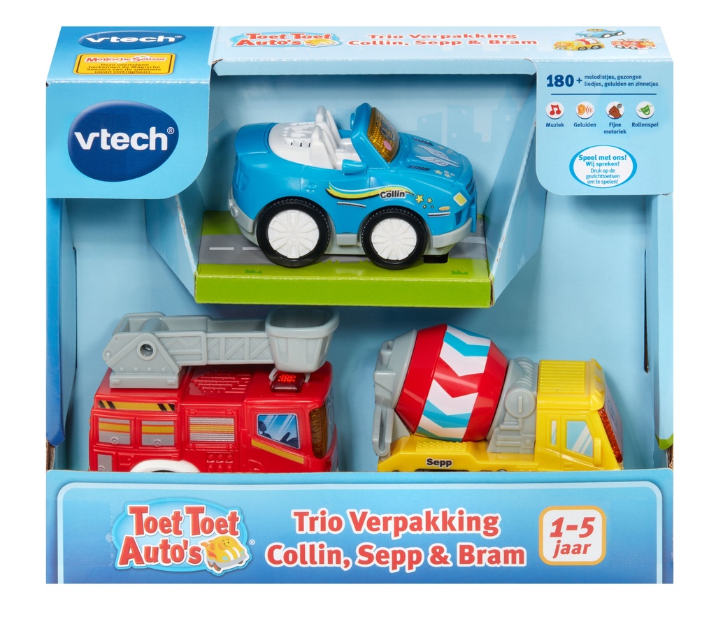 Vtech | SPEELFIGUUR, Trio Bram, Collin & Sepp, Toet Toet, kunststof, +muziek, +activities, af 12M 