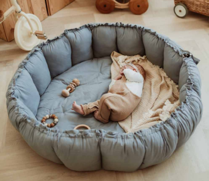 Play&Go | Speeltapijt Bloom Dusty Blue Cotton Ø 130cm