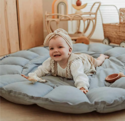 Play&Go | Speeltapijt Bloom Dusty Blue Cotton Ø 130cm