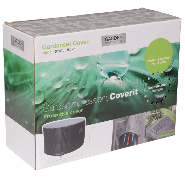 Garden Imp. | Afdekhoes, Coverit, Voor Tuinset, Dia 200 x 85 cm, Grijs, Uni, Polyester, Waterafstotend, Elastieken Hoeken