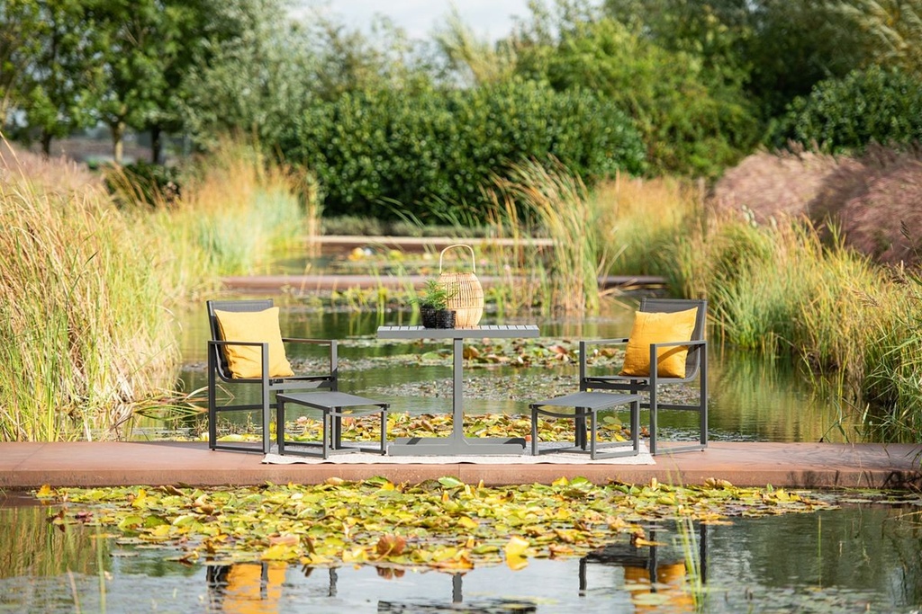 Garden Imp. | Tuinset, Lake Alabama, Balkonset, Carbon Black/Antraciet, 5 Delen: 2 Stoelen/2 Voetbanken/Tafel, Aluminium, Textileen