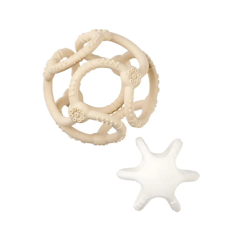 Nattou | Bal Silicon Klei/Wit Set 2-pack