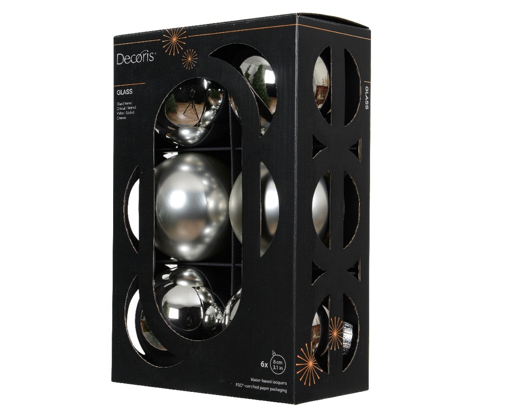 Kaemingk | Kerstbal Glas Mix Zilver Ø8cm