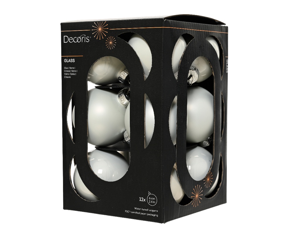 Kaemingk | Kerstbal Glas Mix Winterwit Ø6cm 12-pack