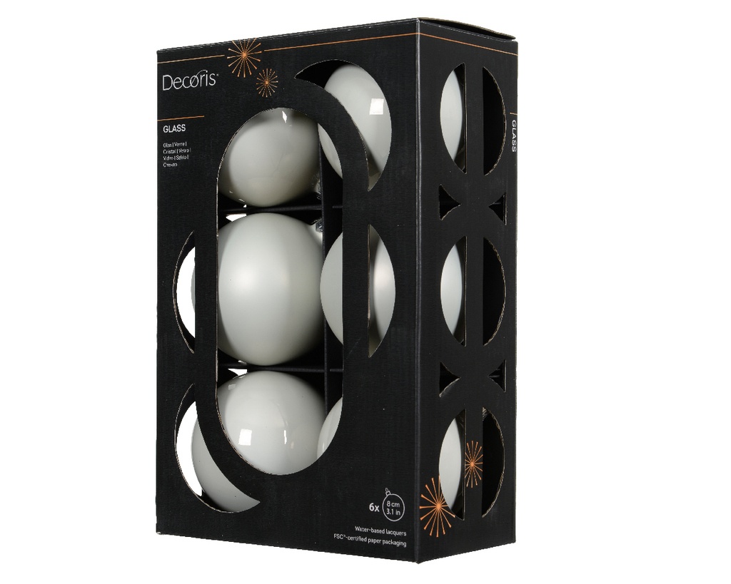 Kaemingk | Kerstbal Glas Mix Winterwit Ø8cm