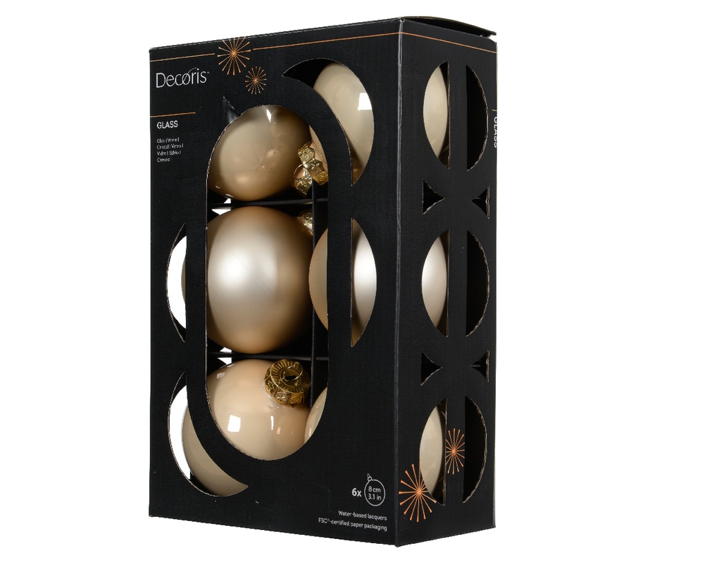Kaemingk | Kerstbal Glas Mix Parel Ø8cm 6-pack