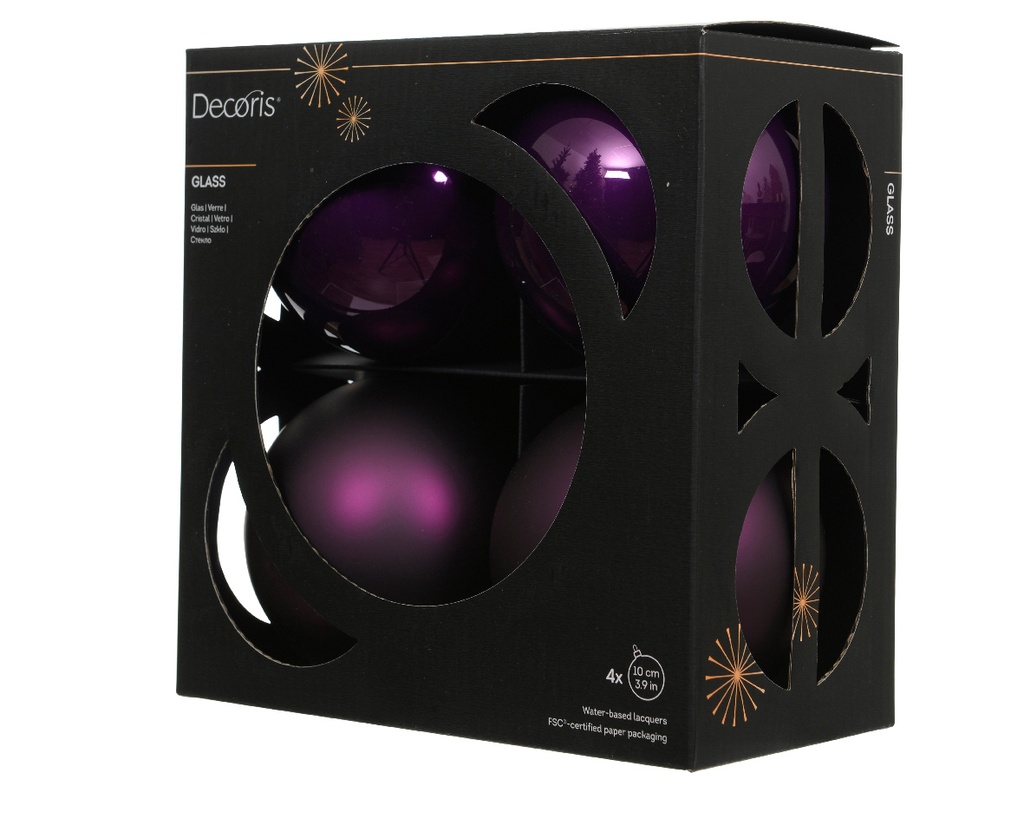 Kaemingk | Kerstbal Glas Mix Vijg Paars Ø10cm 4-pack