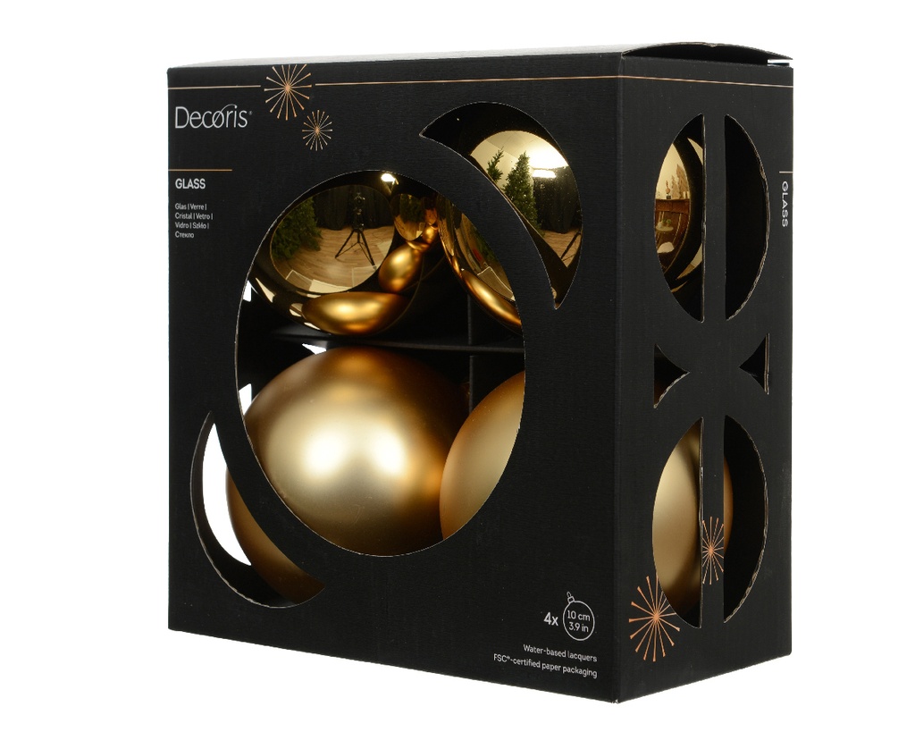 Kaemingk | Kerstbal Glas Mix Licht Goud Ø10cm 4-pack