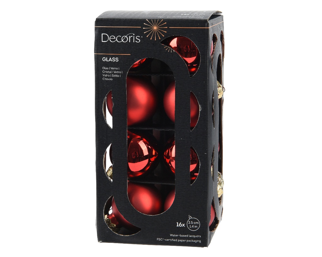 Kaemingk | Kerstbal Glas Mix Kerstrood Ø3,5cm 16-pack