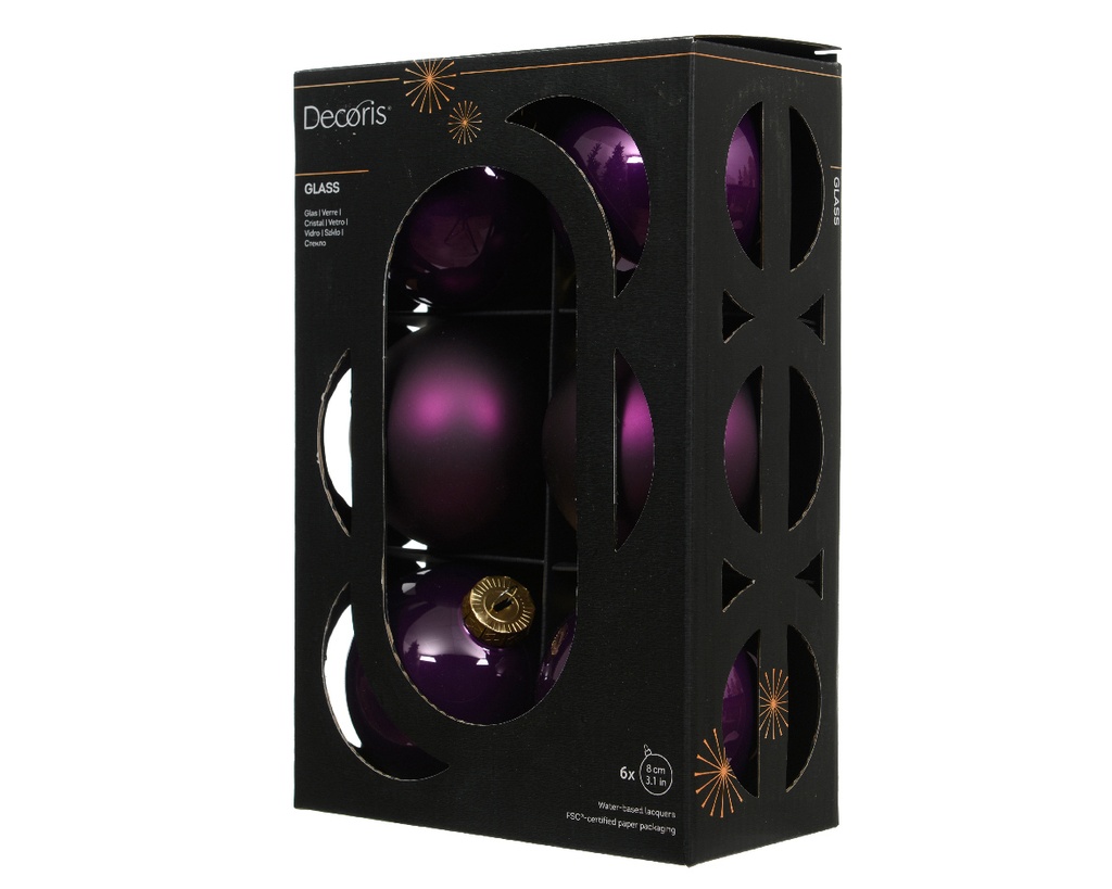 Kaemingk | Kerstbal Glas Mix Vijg Paars Ø8cm 6-pack