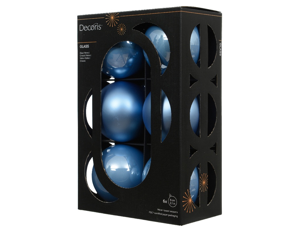 Kaemingk | Kerstbal Glas Mix Sky Blue Ø8cm 6-pack