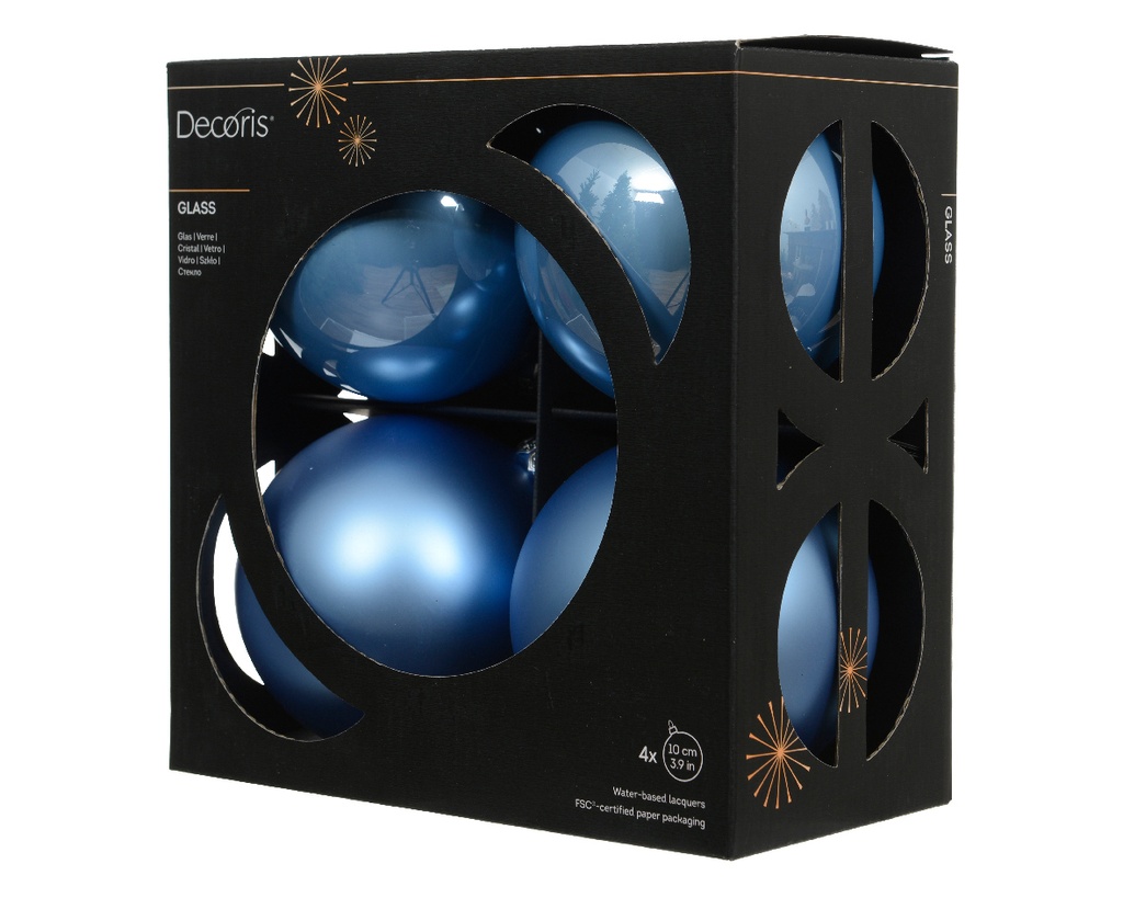 Kaemingk | Kerstbal Glas Mix Sky Blue Ø10cm 4-pack