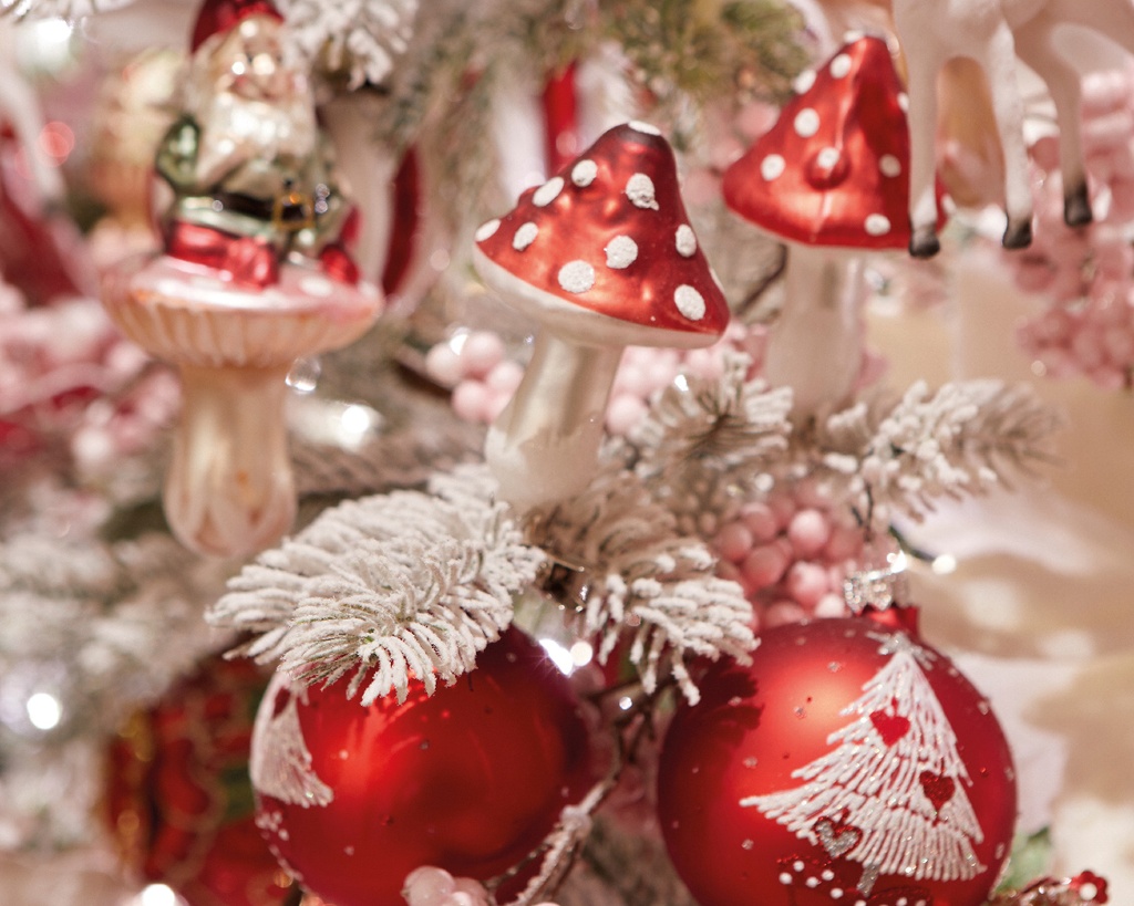 Kaemingk | Kerstbal Glas Paddenstoel op Clip Rood/Wit