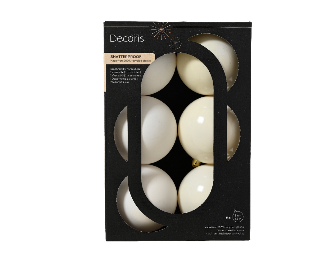 Kaemingk | Kerstbal Polystyreen Assortiment Wolwit Ø8cm 6-pack