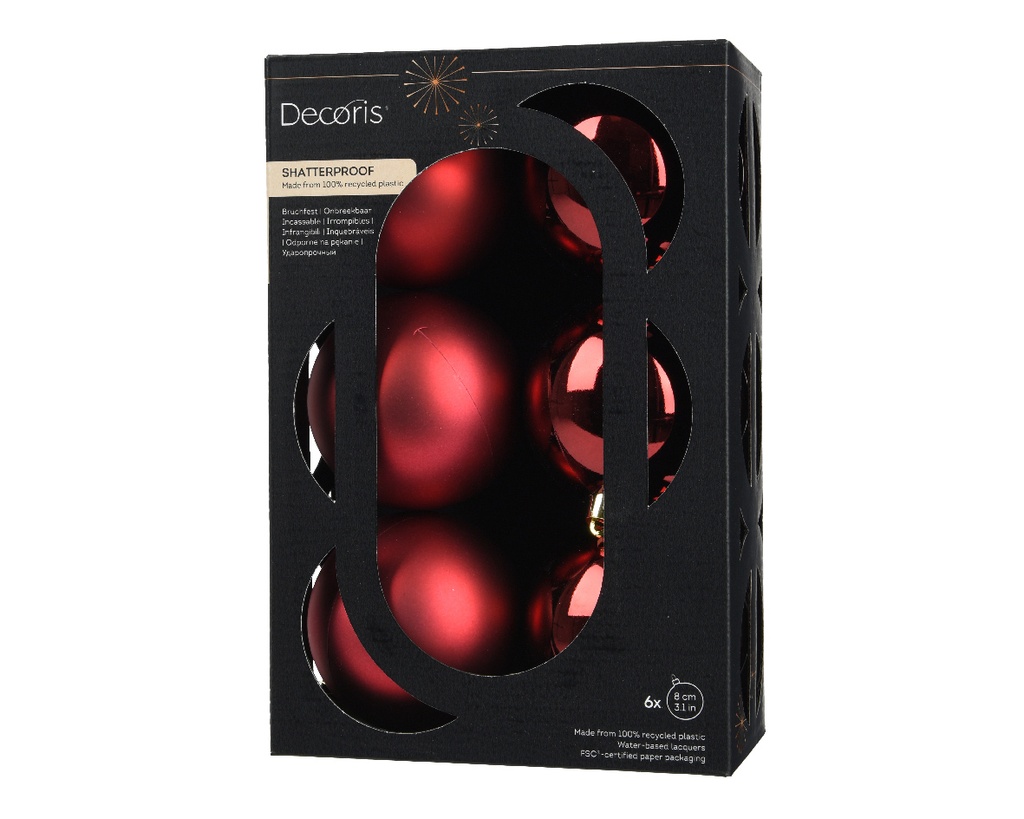 Kaemingk | Kerstbal Polystyreen Mix Ossenbloed Ø8cm 6-pack