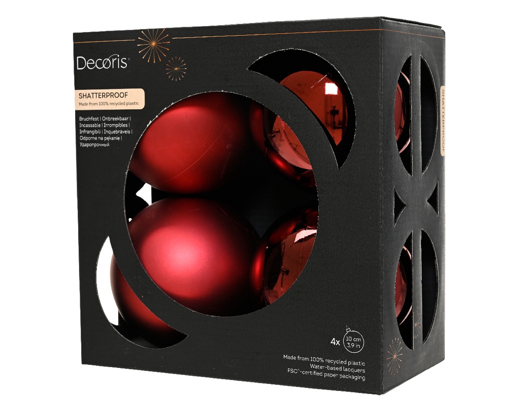 Kaemingk | Kerstbal Polystyreen Mix Ossenbloed Rood Ø10cm 4-pack