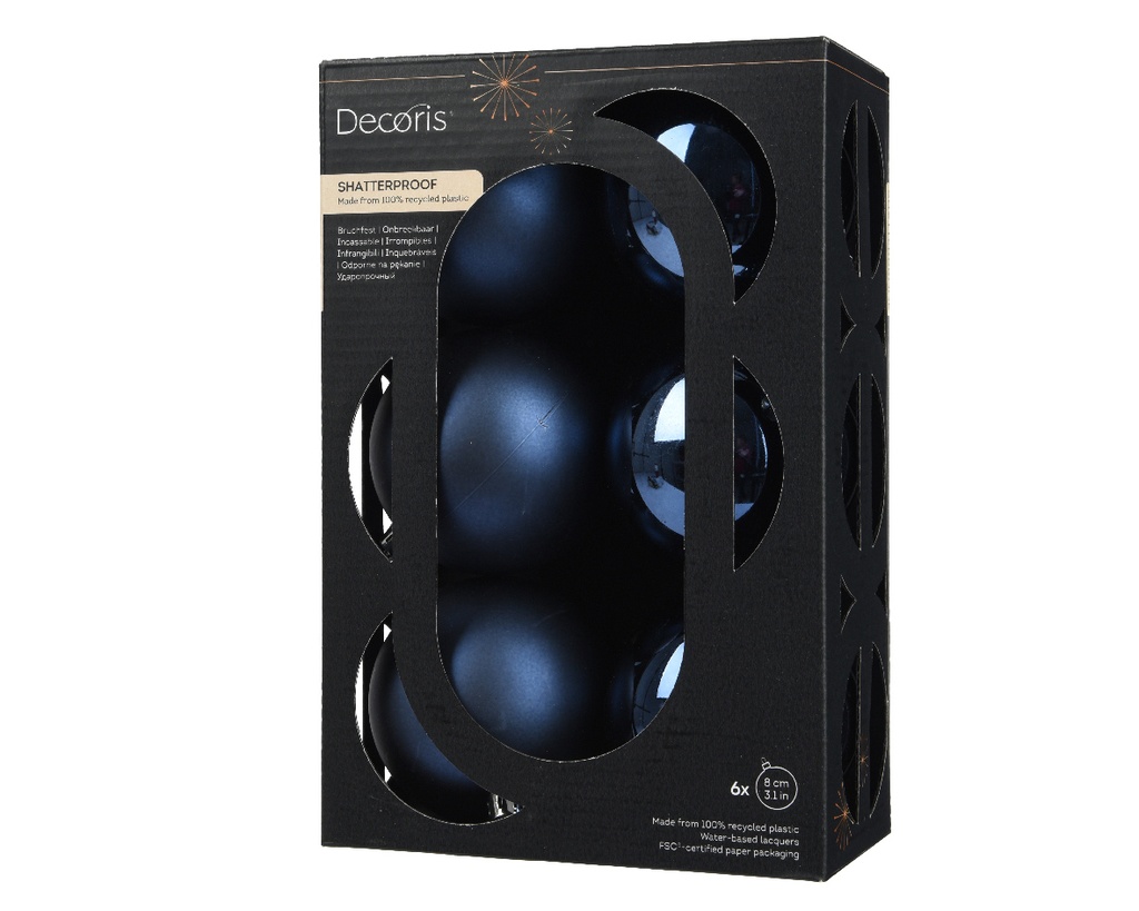 Kaemingk | Kerstbal Polystyreen Mix Nachtblauw Ø8cm 6-pack