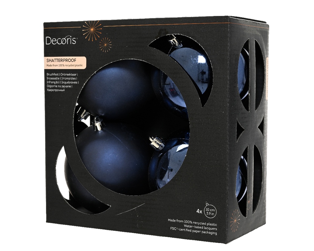 Kaemingk | Kerstbal Polystyreen Mix Nachtblauw Ø10cm 4-pack