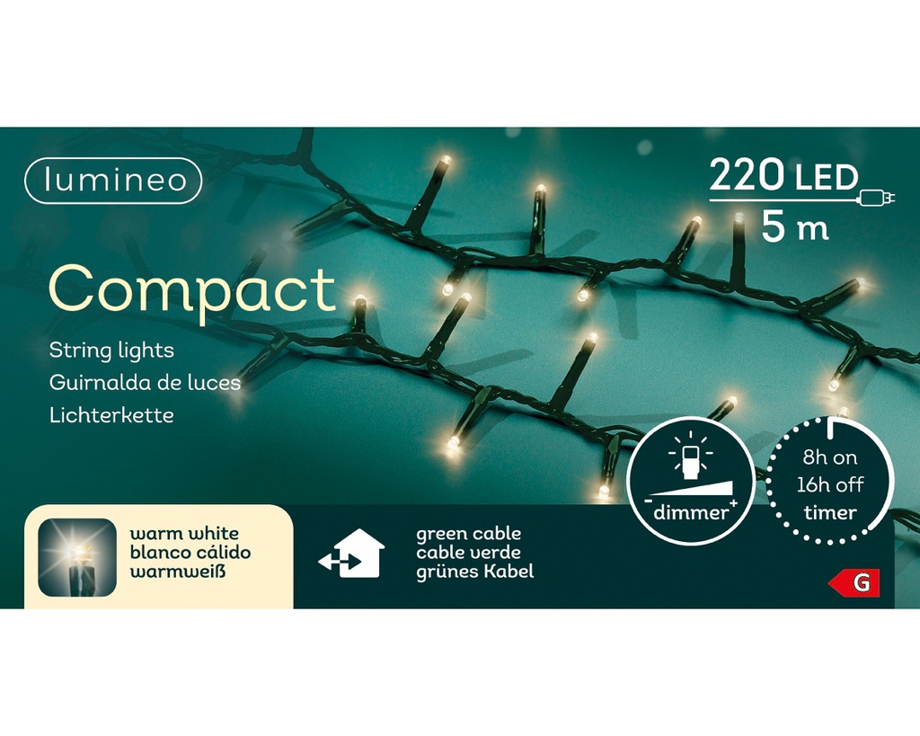 Kaemingk | Verlichting LED Compact In/Outdoor 220 Leds Warm Wit Snoer Groen 5m