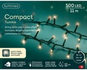 Lumineo | Verlichting Compact Twinkle In/Outdoor 500 Leds Warm Wit Snoer Groen 11m + 5m Aanloopsnoer 8 Functies Adapter