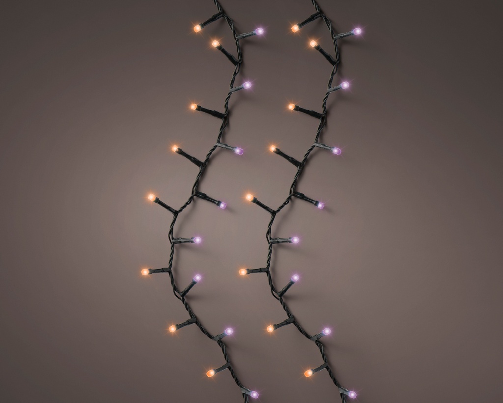 Lumineo | Verlichting Compact Twinkle In/Outdoor 750 Leds Paars/Oranje Snoer Zwart 16m + 5m Aanloopsnoer 8 Functies Adapter