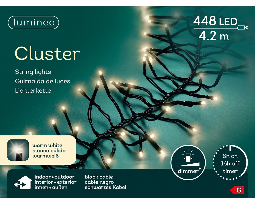 Lumineo | Verlichting Cluster 448 Leds In/Outdoor Warm Wit Snoer Zwart 4,2m 