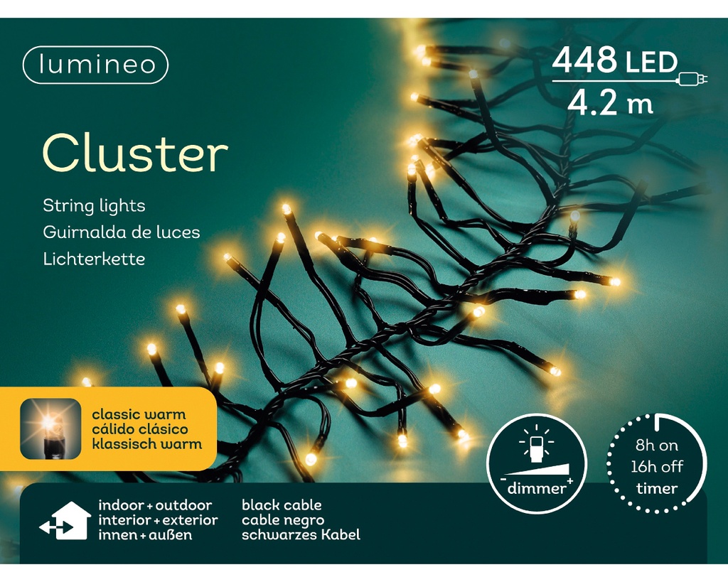 Lumineo | Verlichting Cluster 448 Leds In/Outdoor Klasiek Warm Snoer Zwart 4,2m