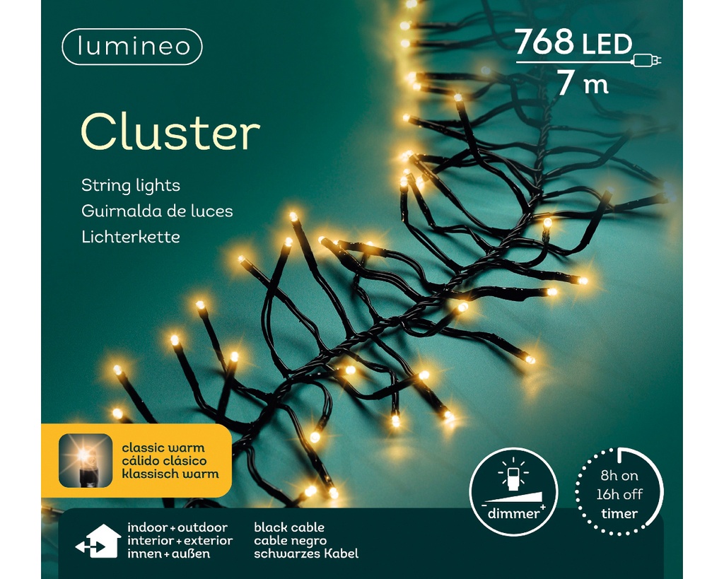 Lumineo | Verlichting Cluster 768 Leds In/Outdoor Klasiek Warm Snoer Zwart 7m