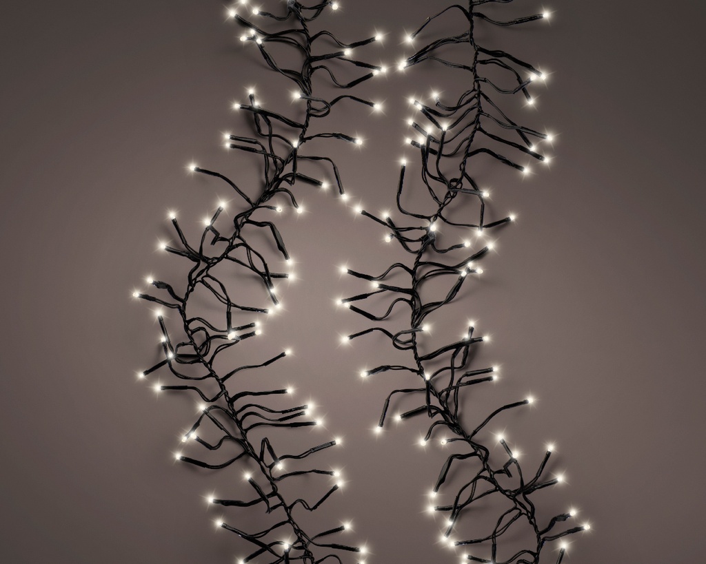 Lumineo | Verlichting Cluster Twinkle Outdoor 768 Leds Warm Wit Snoer Zwart 7m + 5m Aanloopsnoer 8 Functies Adapter