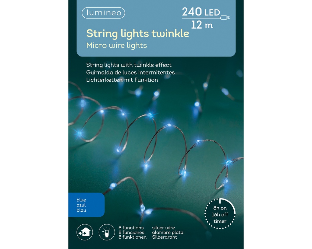 Lumineo | Verlichting Micro-LED Twinkle Outdoor 240 Leds Rood Snoer Zilver 12m + 5m Aanloopsnoer IP44 Adapter