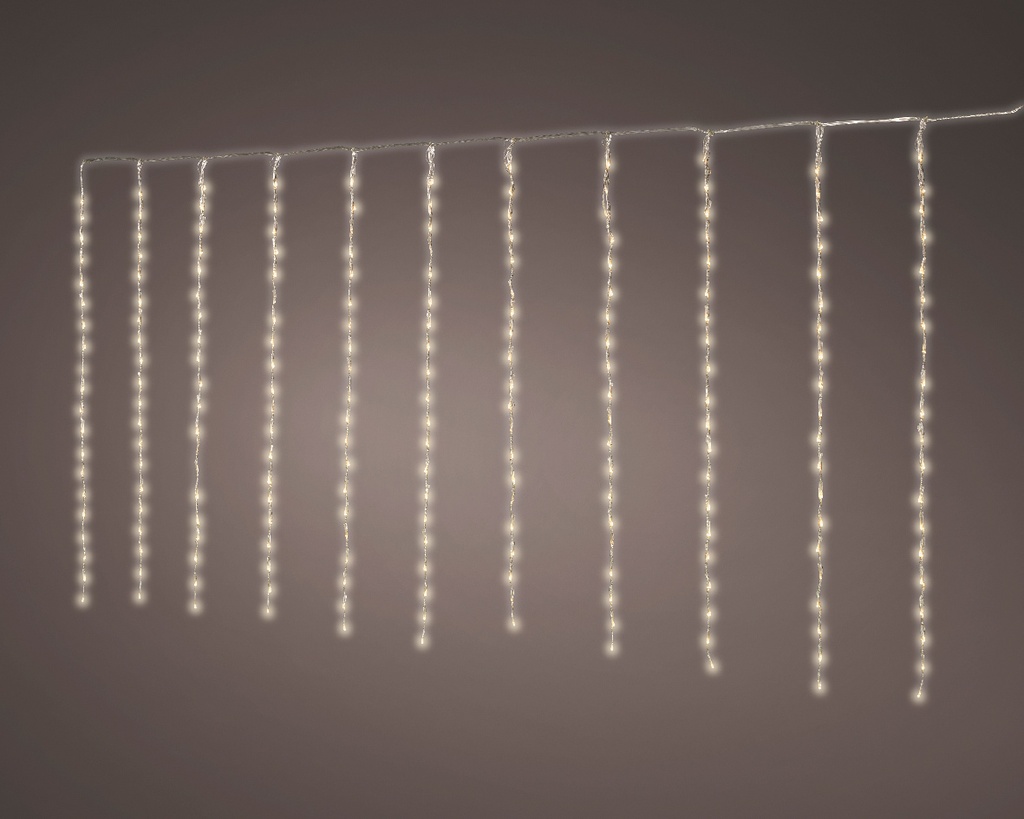 Lumineo | Verlichting Balkonverlichting Gordijn 2x1m, outdoor, 220 leds: warm wit, transp. snoer, 5 snelh., 5 m snoer, IP44