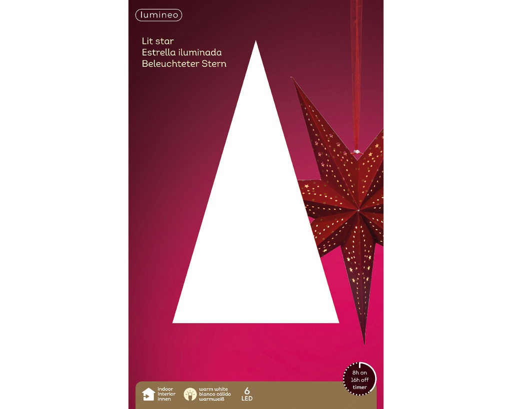 Lumineo | Verlichting Ster Rood 6 Leds Warm Wit Indoor
