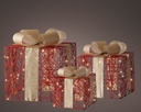 Lumineo | Verlichting Micro Cadeaudozen met Gouden Strik Polyester 15cm (14L) - 20cm (20L) - 25cm (30L) Led Warm Wit Indoor Snoer 1,5m IP20 3-pack Batterij (niet inbegrepen)