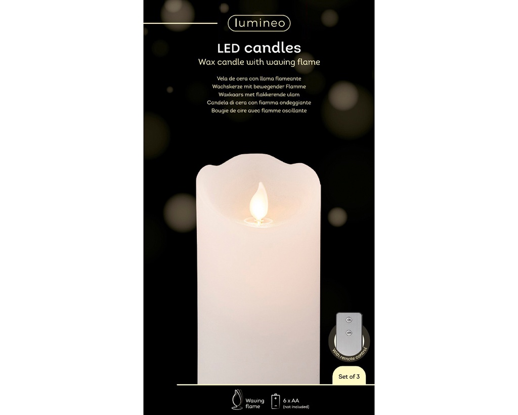 Lumineo | Verlichting Led Kaars Led Wit/Ecru Was Indoor 1 3-pack Batterij (niet inbegrepen)