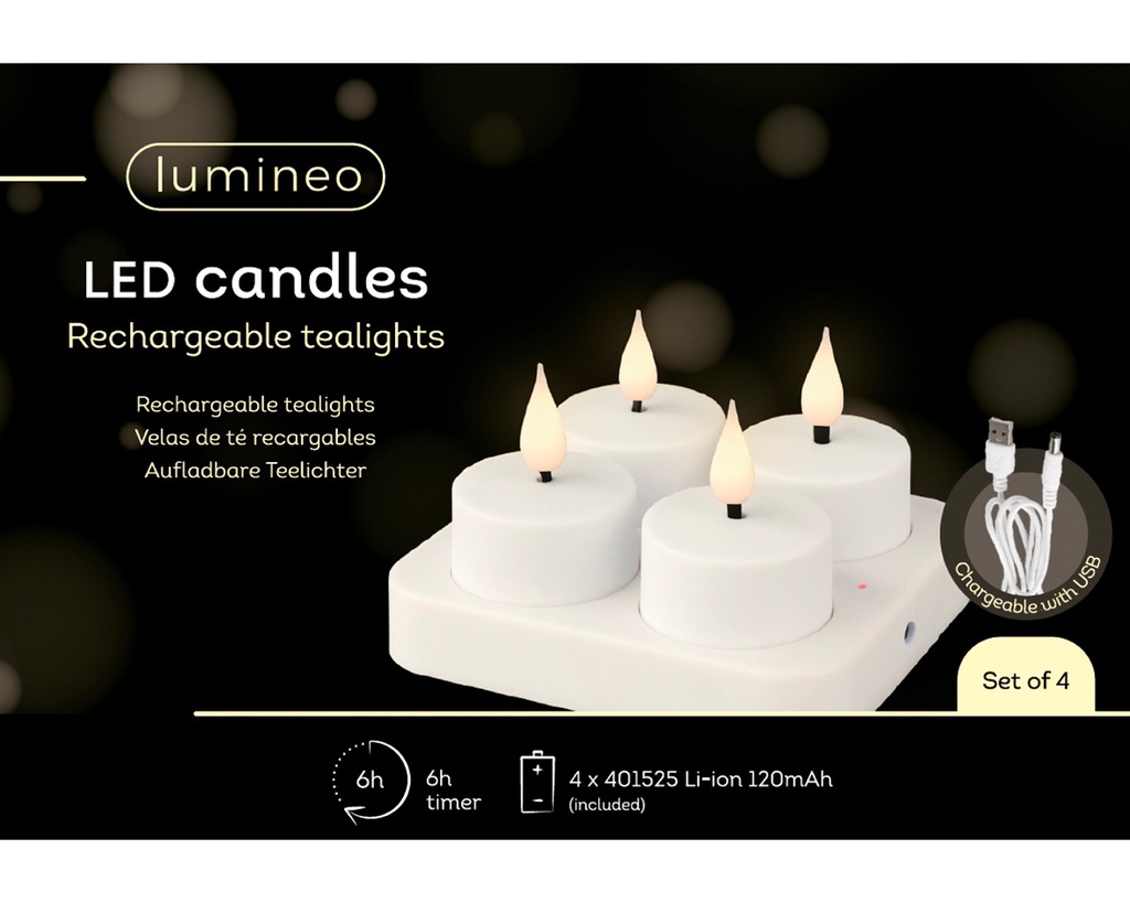 Lumineo | Kaars Theelicht Led Oplaadbaar Set van 4