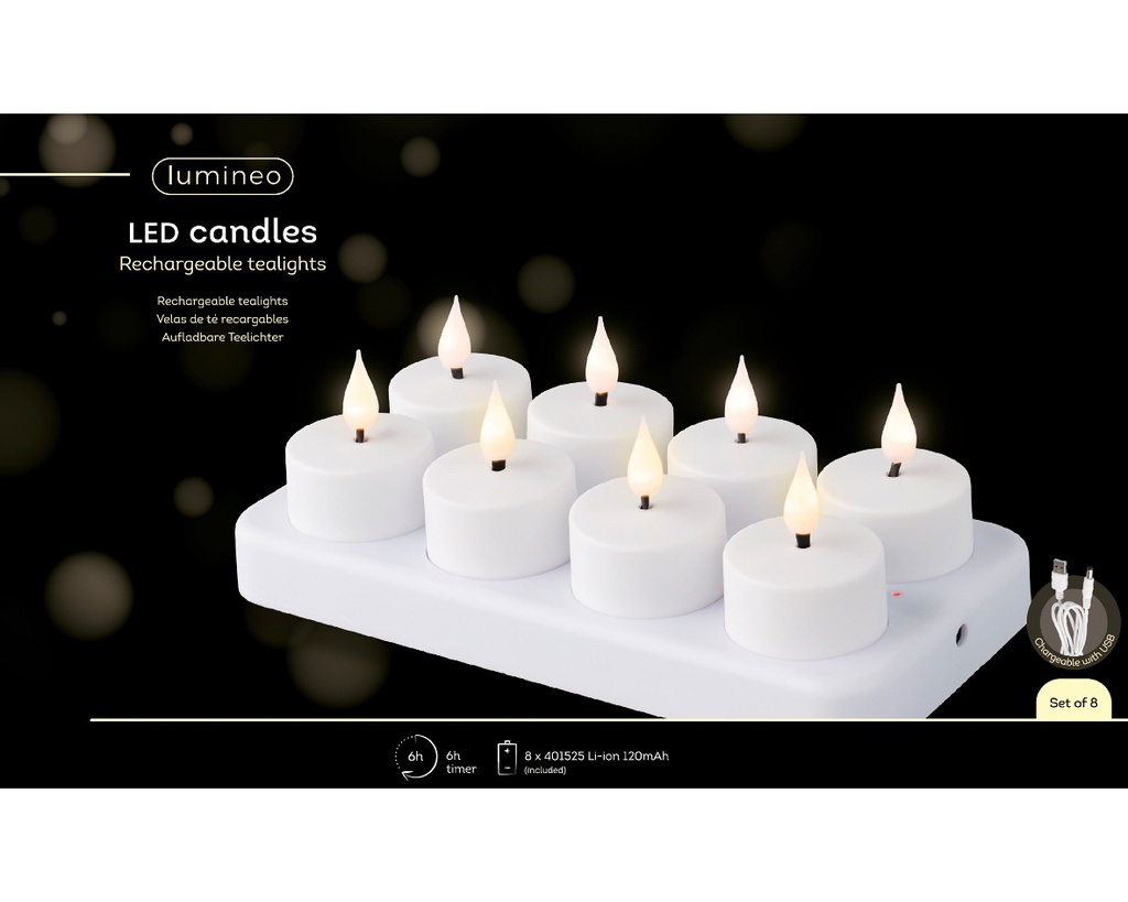 Lumineo | Kaars Theelicht Led Oplaadbaar Set van 8