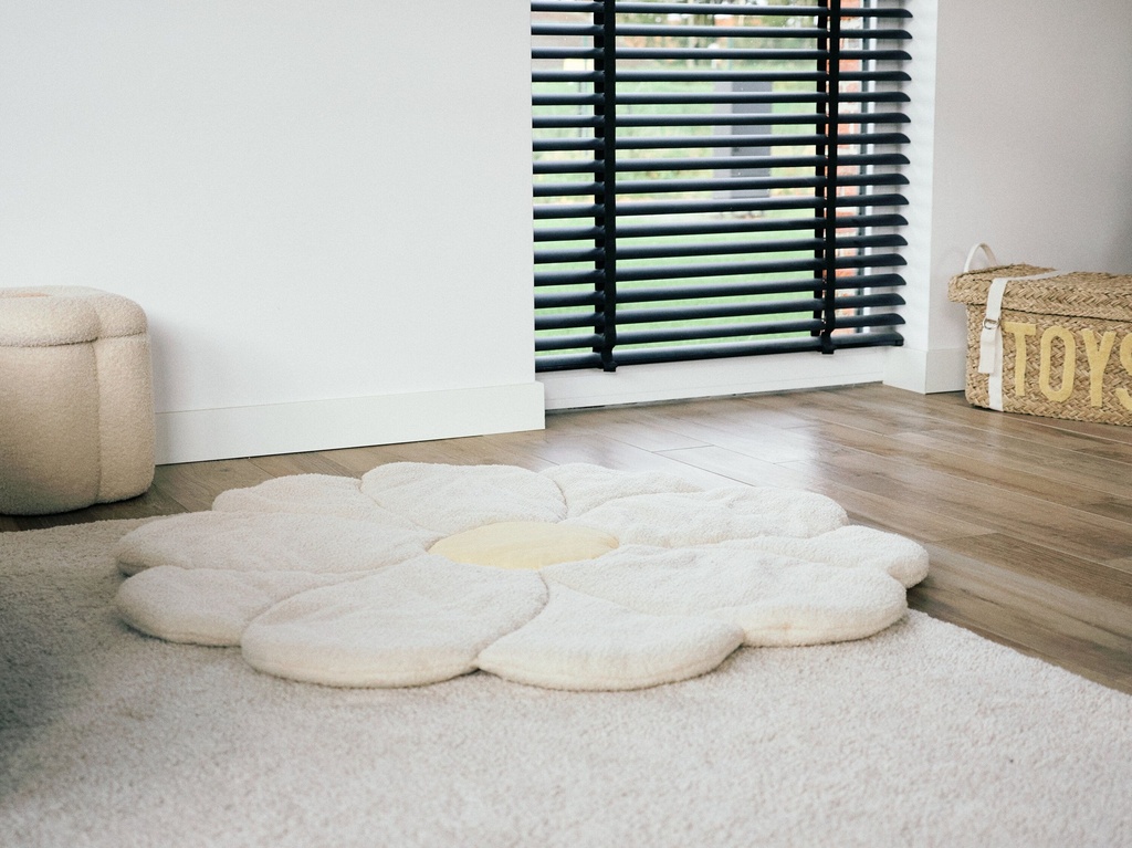 KAMERTAPIJT, bloem, ecru|geel, figuur,  dia 110 cm