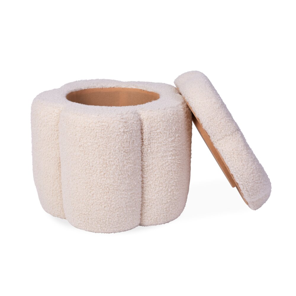 KINDERPOEF, opbergmand met deksel, bloem, ecru/offwhite.