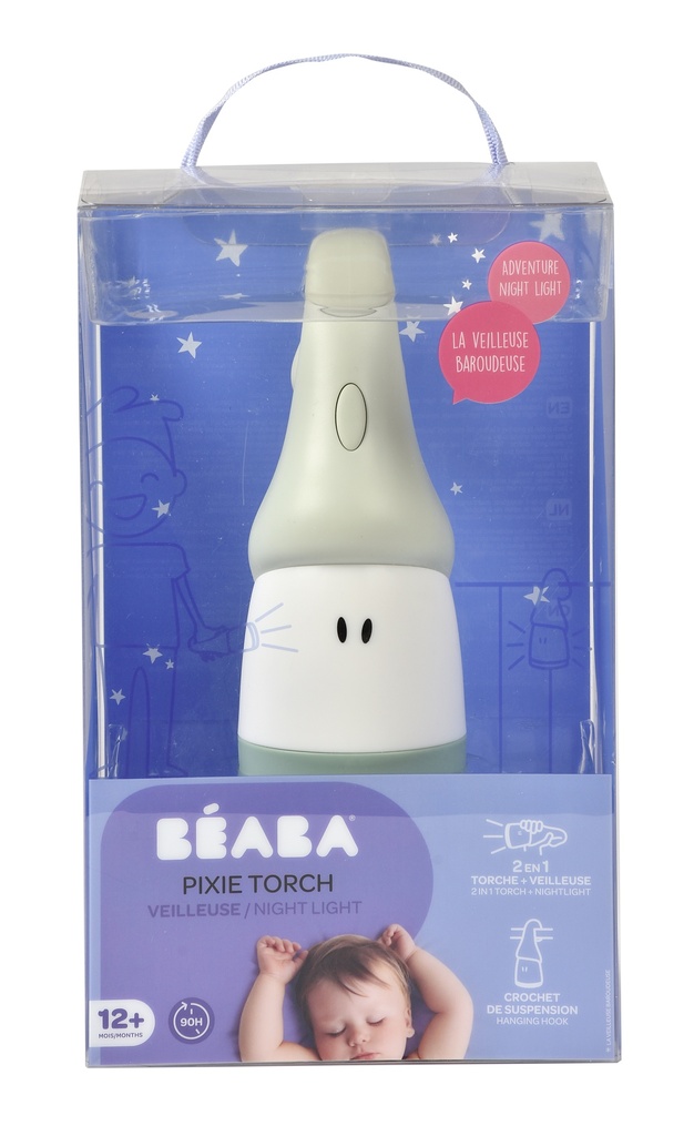 NACHTLAMP DRAADLOOS, Pixie Torch, groen/ wit, figuur, kabouter, 6.5x15.5cm, LED lampje, oplaadbaar via 90 uur