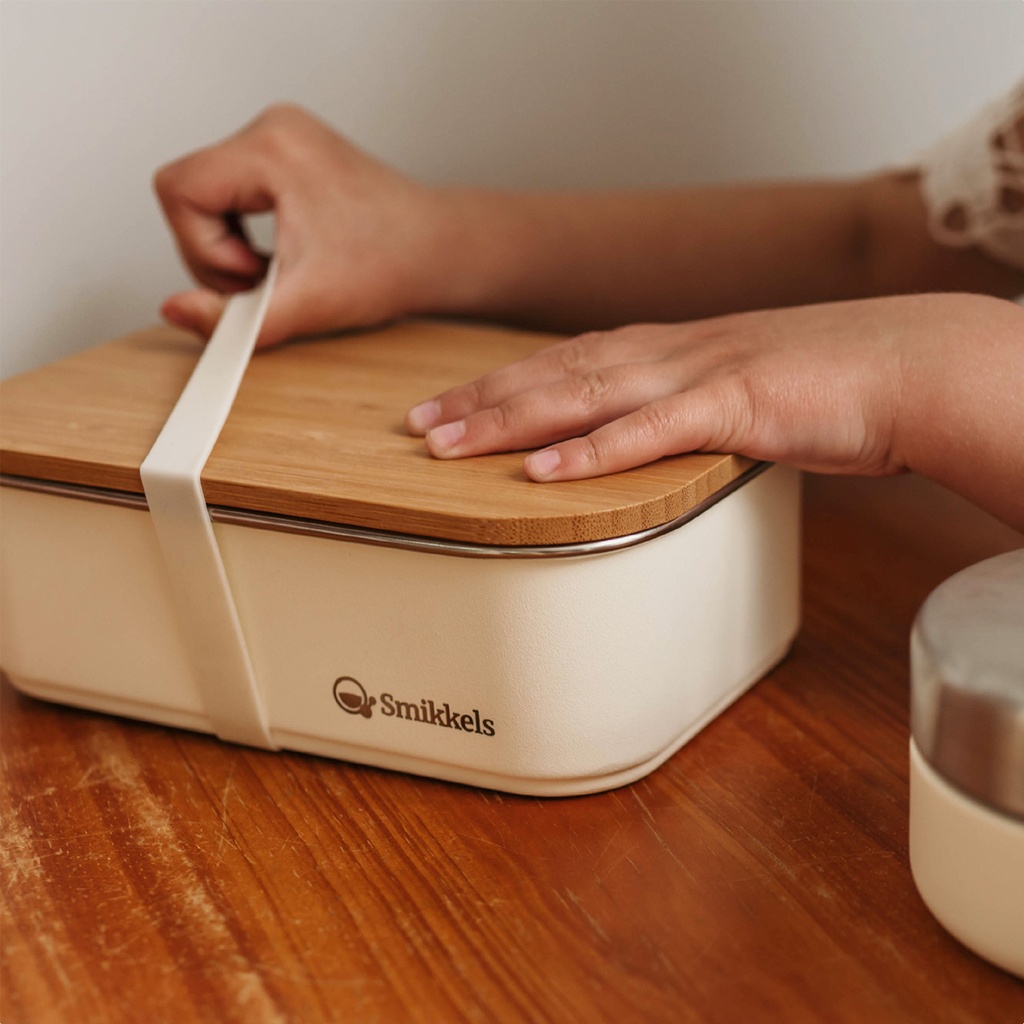 Smikkels | Lunchbox Met Bamboe Deksel 900 ml Wit