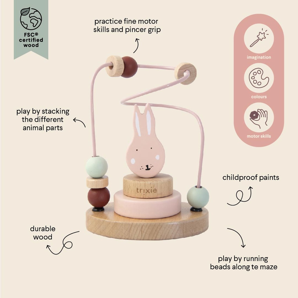 Trixie | Activiteitenspiraal Mrs. Rabbit Hout  Roze 