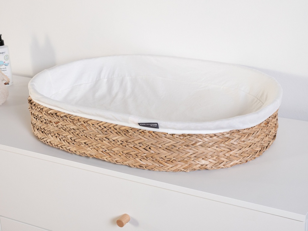 VERZORGINGSMAND, Changing Basket, seagrass, wit/ecru, uni, cilinder, katoen gevlochten, met hoes, opbergen