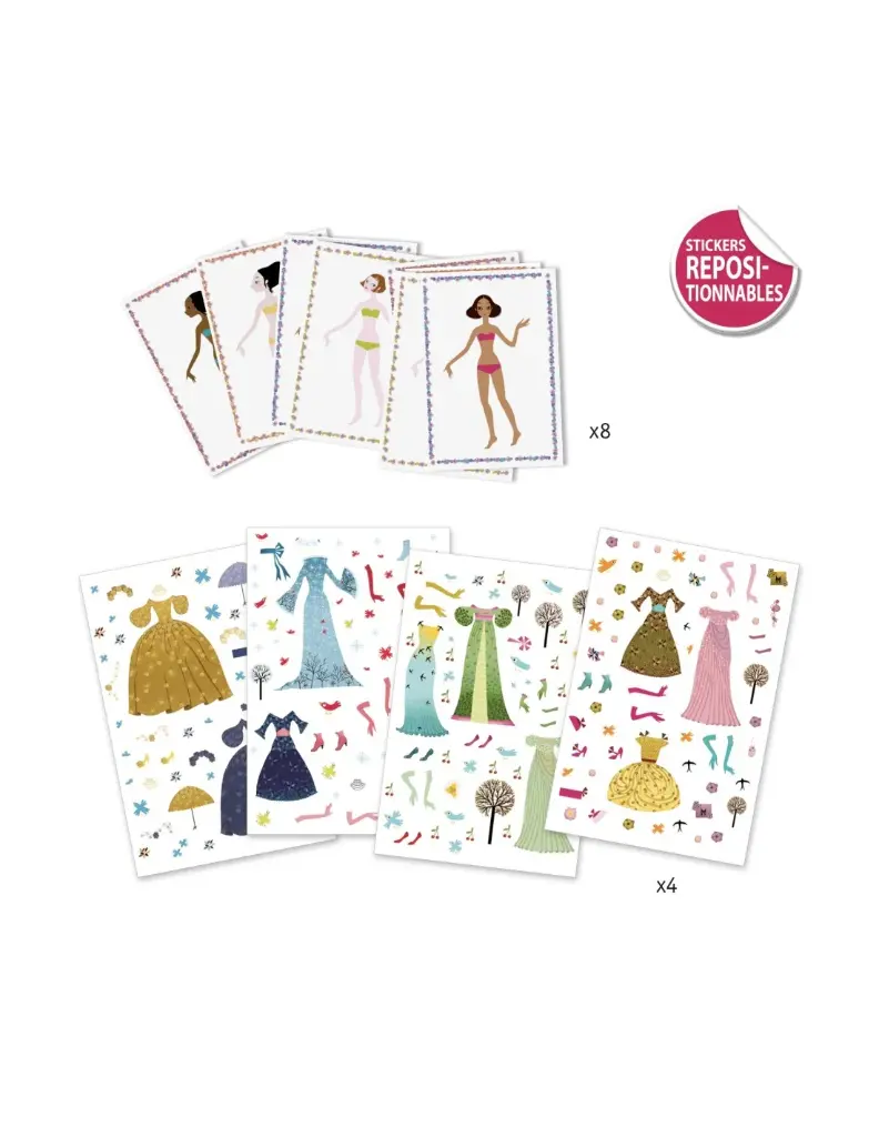 Djeco | Stickerplaten Aankleedpoppen Jurken 4 Seizoenen 4-8Y