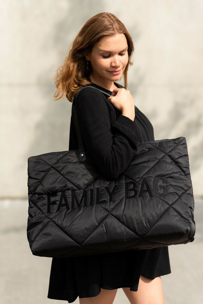 VERZORGINGSTAS, Family Bag Puffered, black, zwart, matelassee/pr Family Bag, reistas, nylon, zonde luiermat, 2021